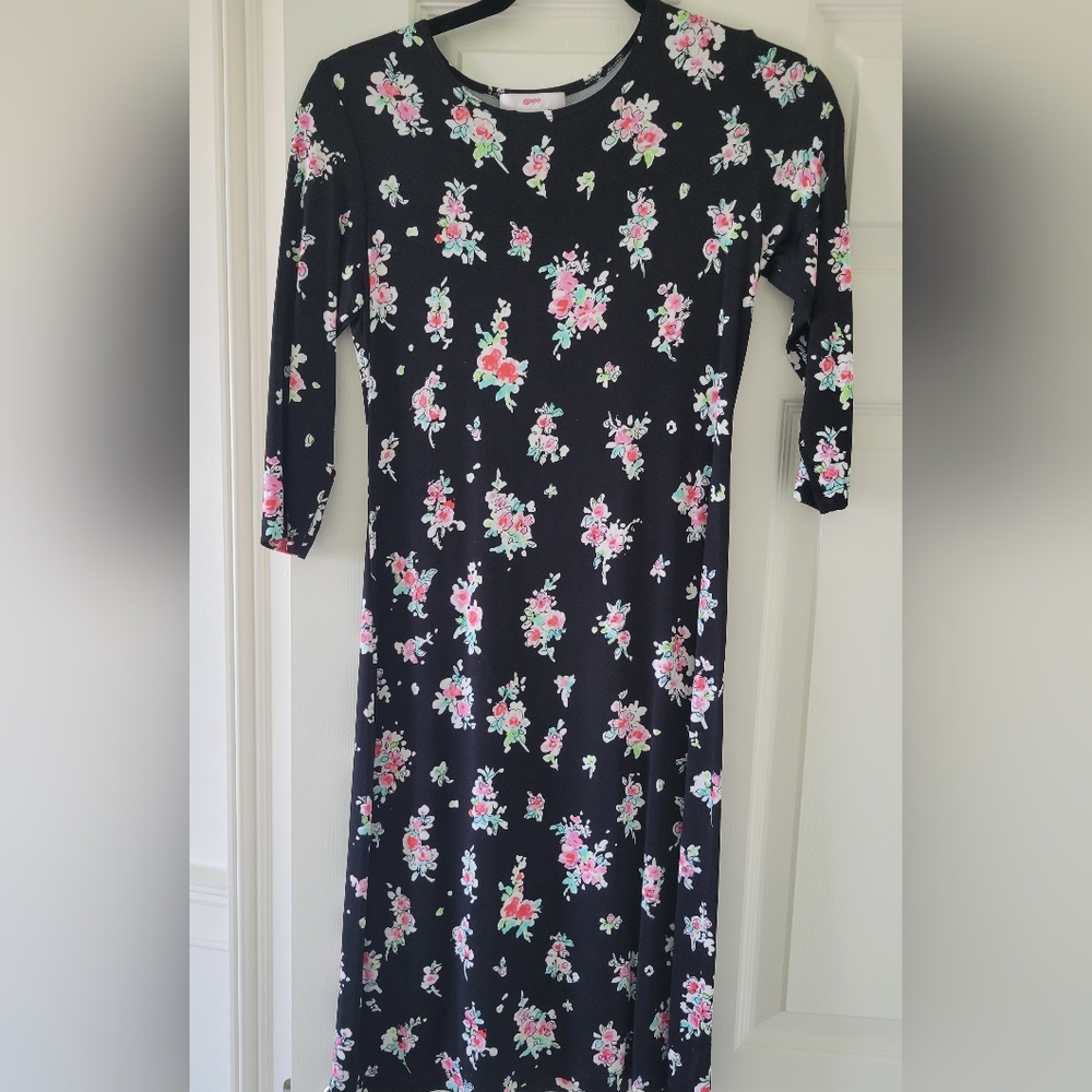 Leggiadro Dress, Black with Floral, Size 2